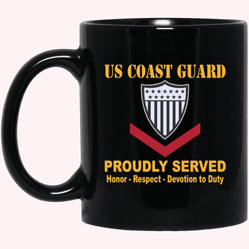 Veterans Mug, US Coast Guard E-4 Petty Officer Third Class E4 PO3 Petty Officer Black Mug