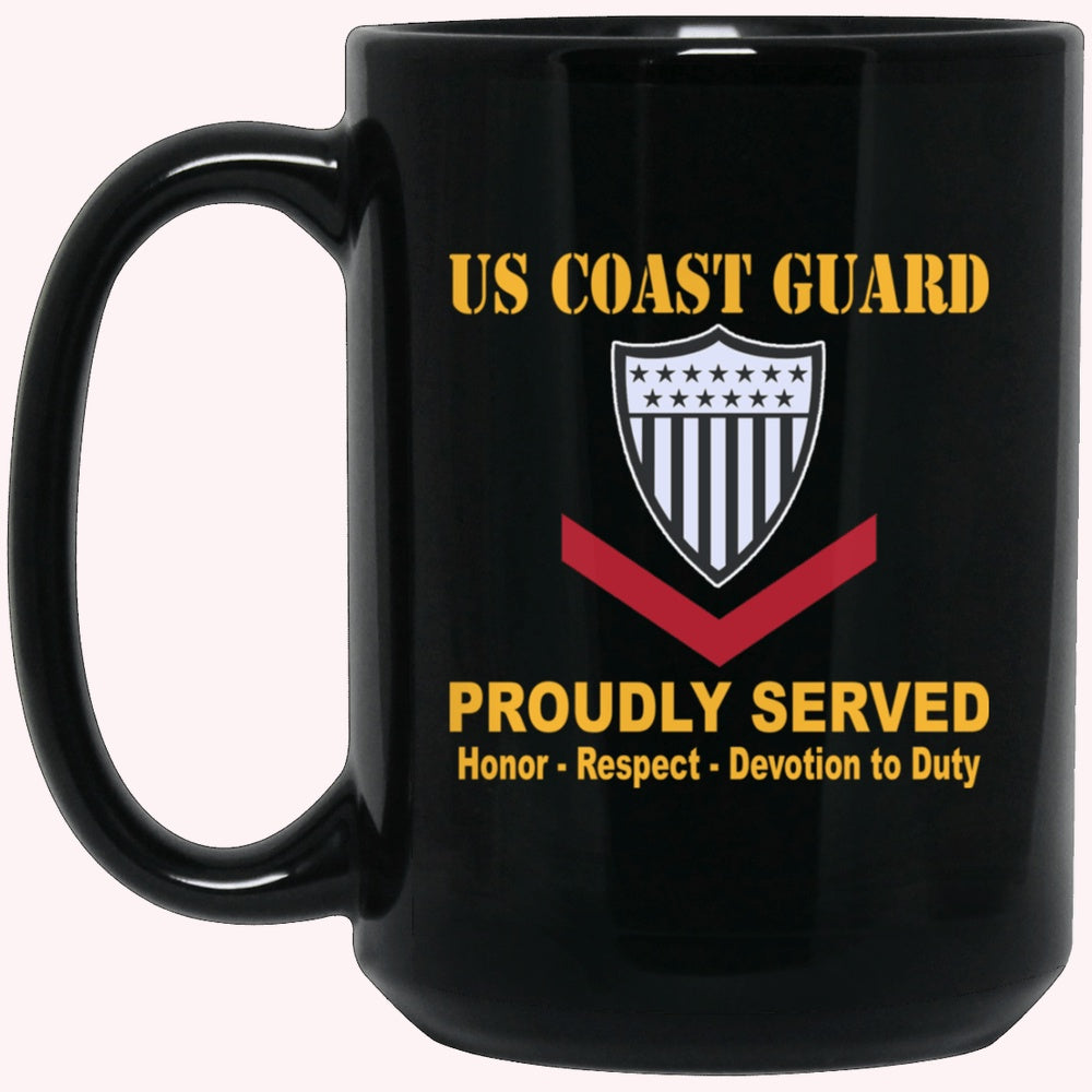 Veterans Mug, US Coast Guard E-4 Petty Officer Third Class E4 PO3 Petty Officer Black Mug