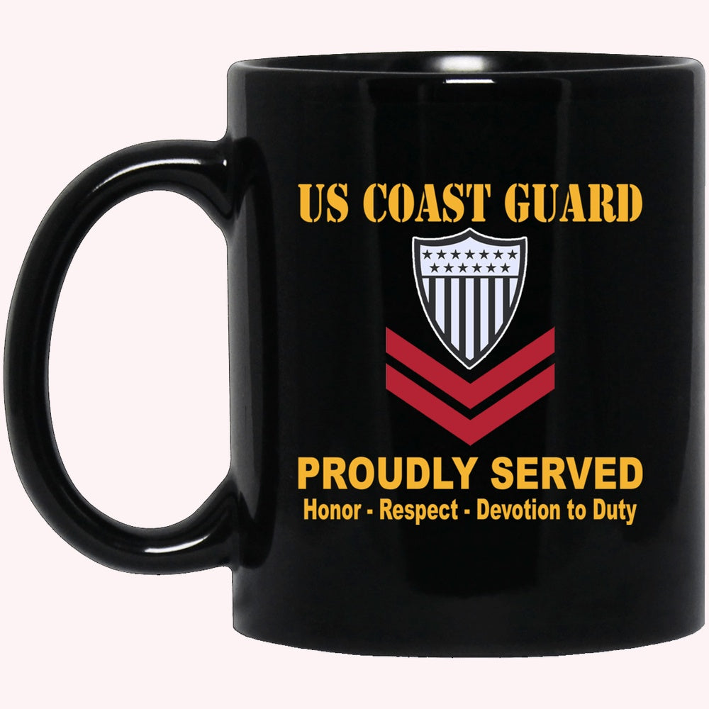 Veterans Mug, US Coast Guard E-5 Petty Officer Second Class E5 PO2 Petty Officer Black Mug