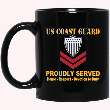 Veterans Mug, US Coast Guard E-5 Petty Officer Second Class E5 PO2 Petty Officer Black Mug