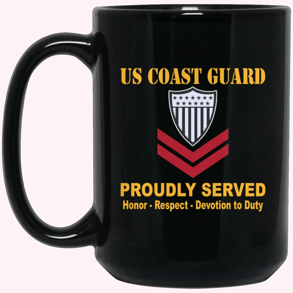 Veterans Mug, US Coast Guard E-5 Petty Officer Second Class E5 PO2 Petty Officer Black Mug