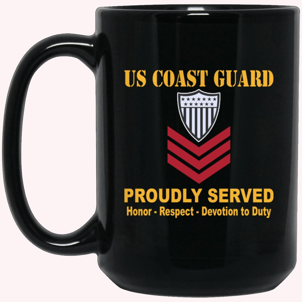 Veterans Mug, US Coast Guard E-6 Petty Officer First Class E6 PO1 Petty Officer Black Mug
