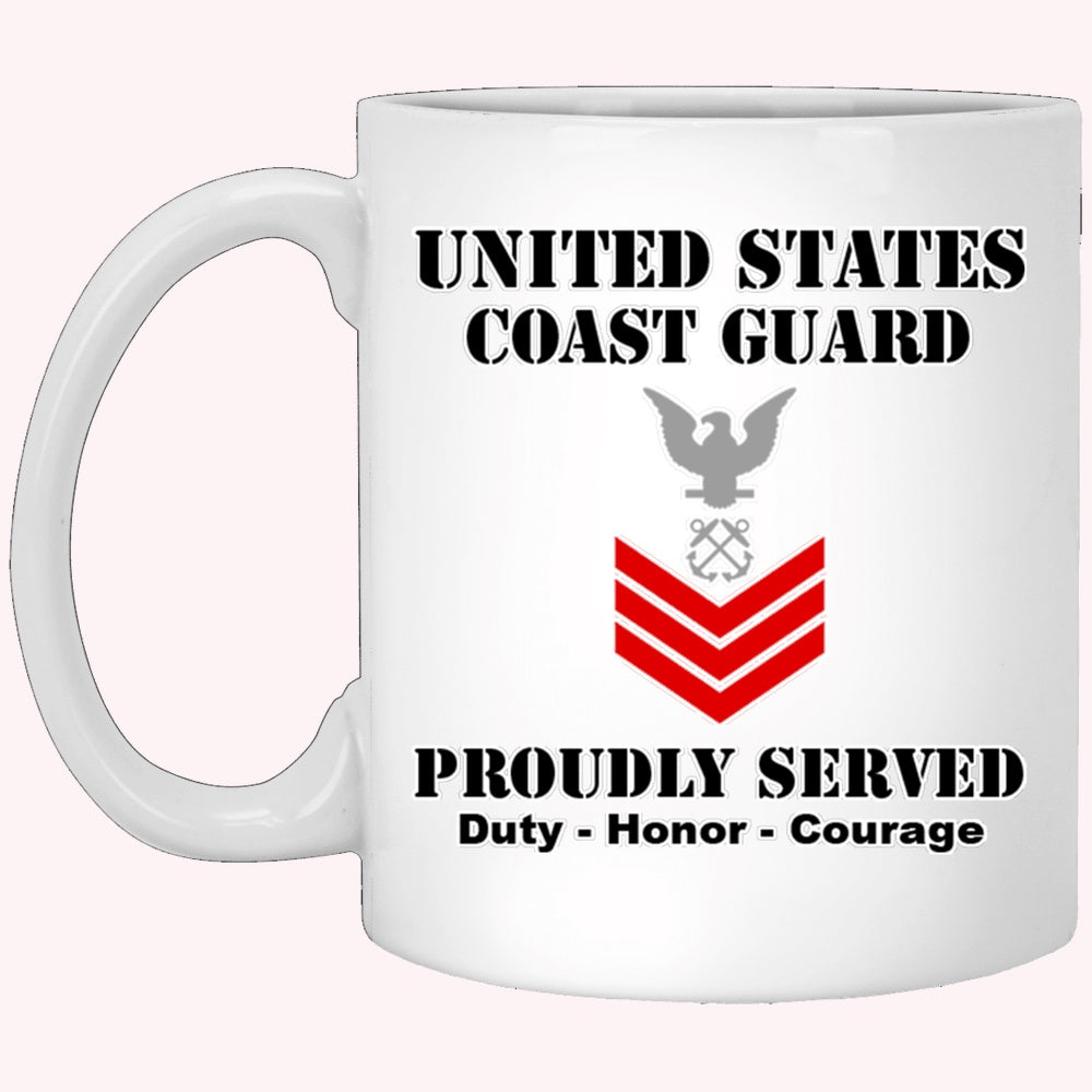Veterans Mug, US Coast Guard E-6 Petty Officer First Class E6 PO1 Petty Officer Ranks White Coffee Mug