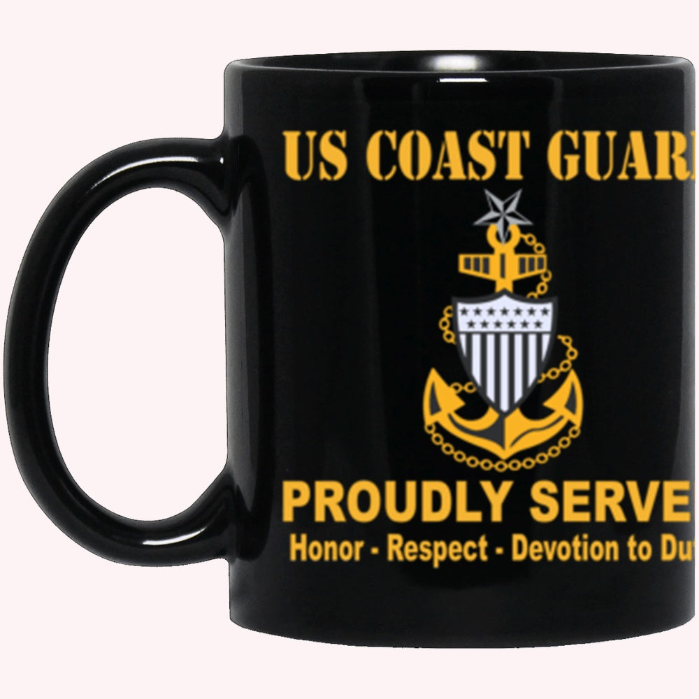 Veterans Mug, US Coast Guard E-8 Senior Chief Petty Officer E8 SCPO Chief Petty Officer Cap Device Proudly Served Core Values Black Mug