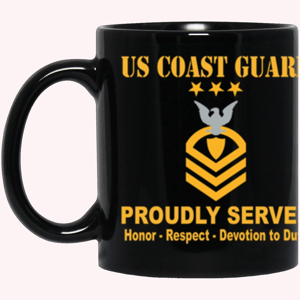 Veterans Mug, US Coast Guard E-9 Master Chief Petty Officer Of The Coast Guard E9 MCPOC Chief Petty Officer Proudly Served Core Values Black Mug