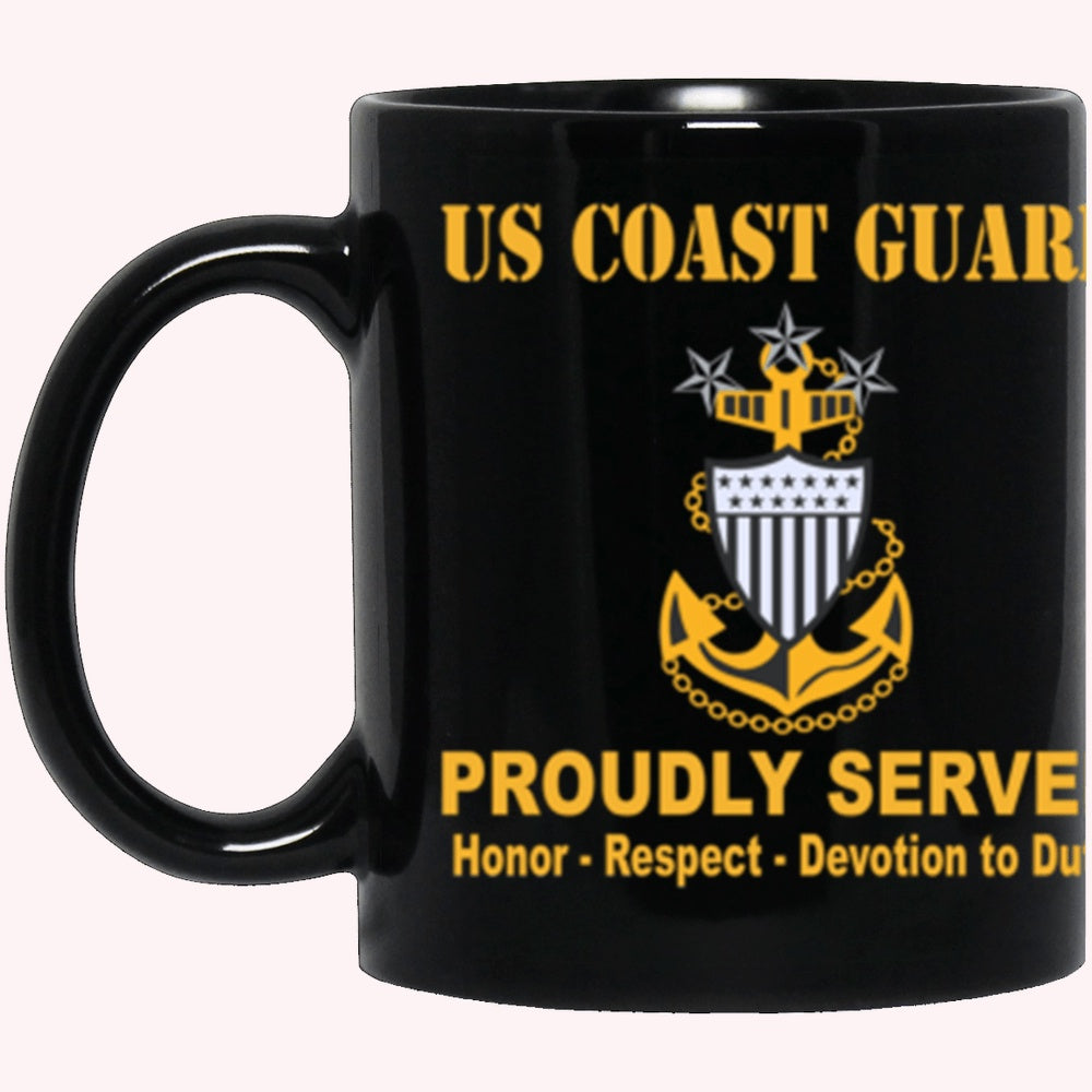 Veterans Mug, US Coast Guard E-9 Master Chief Petty Officer Of The Coast Guard E9 MCPOC Senior Enlisted Advisor Collar Device Proudly Served Core Values Black Mug