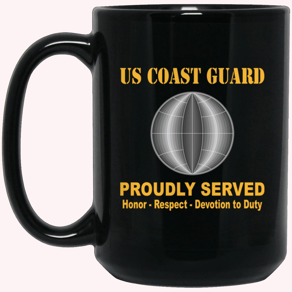 Veterans Mug, US Coast Guard Electrician's Mate EM Logo Proudly Served Black Mug