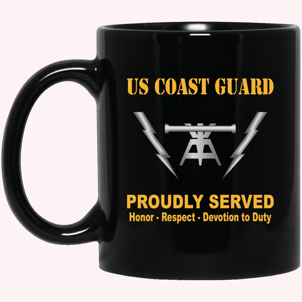 Veterans Mug, US Coast Guard Fire Control Technician FT Logo Proudly Served Black Mug