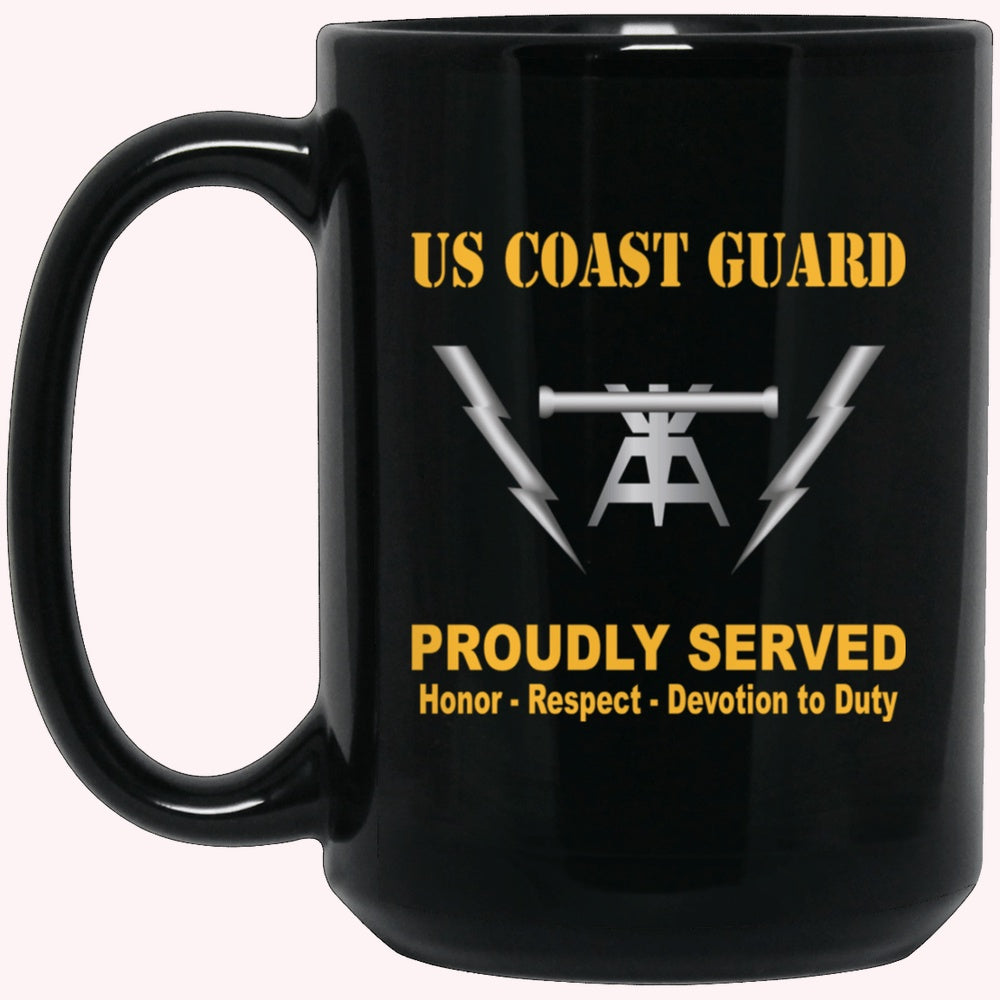 Veterans Mug, US Coast Guard Fire Control Technician FT Logo Proudly Served Black Mug