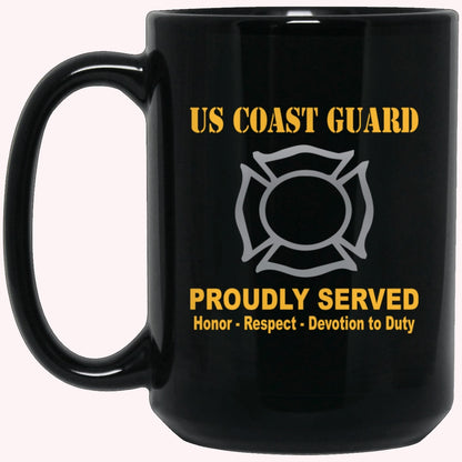 Veterans Mug, US Coast Guard Fire and Safety Specialist FF Logo Proudly Served Black Mug