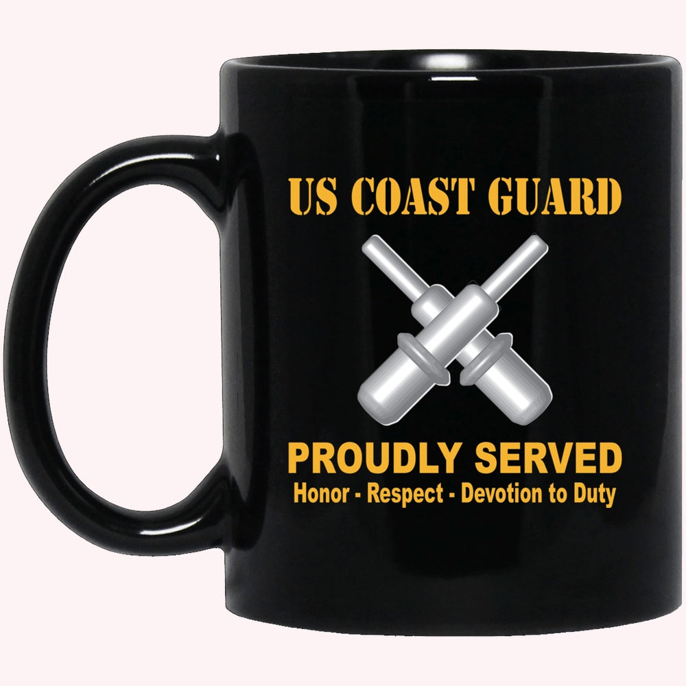 Veterans Mug, US Coast Guard Gunner's Mate GM Logo Proudly Served Black Mug