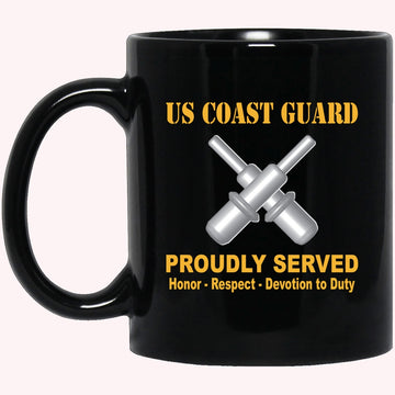 Veterans Mug, US Coast Guard Gunner's Mate GM Logo Proudly Served Black Mug