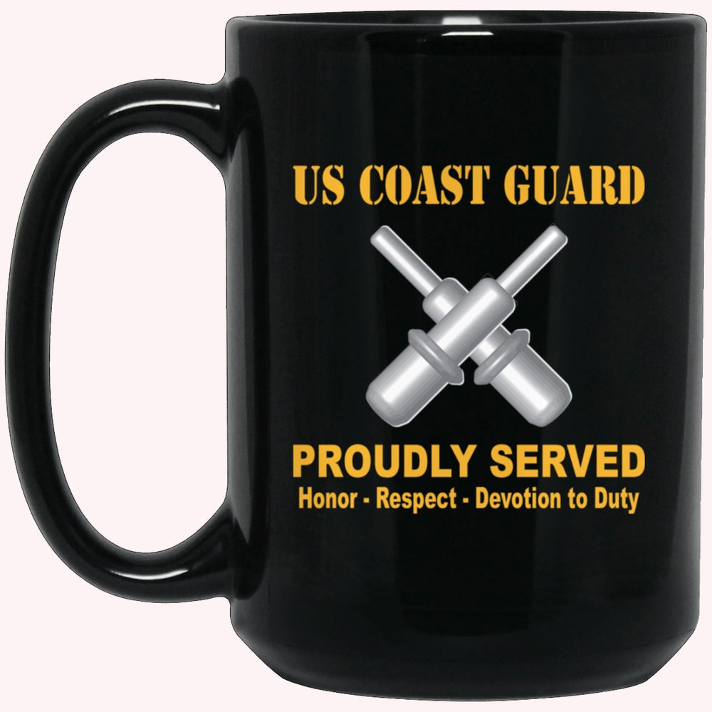 Veterans Mug, US Coast Guard Gunner's Mate GM Logo Proudly Served Black Mug