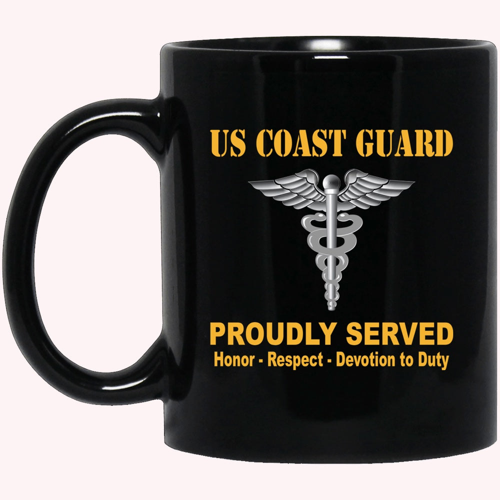 Veterans Mug, US Coast Guard Health Services Technician HS Logo Proudly Served Black Mug