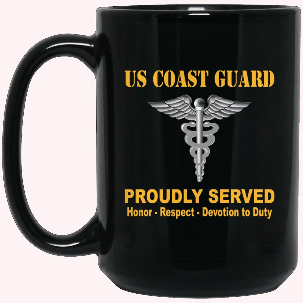 Veterans Mug, US Coast Guard Health Services Technician HS Logo Proudly Served Black Mug