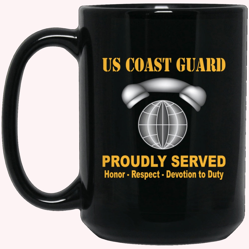 Veterans Mug, US Coast Guard Information Systems Technician IT Logo Proudly Served Black Mug
