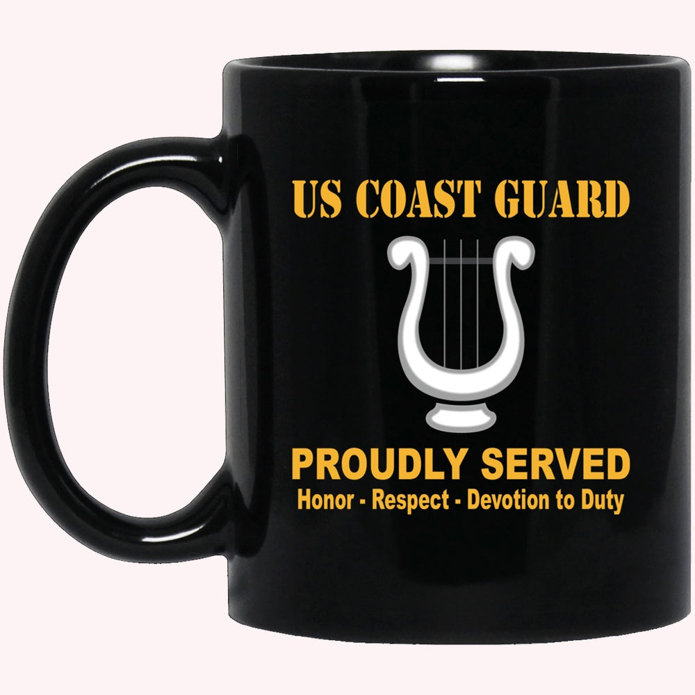 Veterans Mug, US Coast Guard Musician MU Logo Proudly Served Black Mug