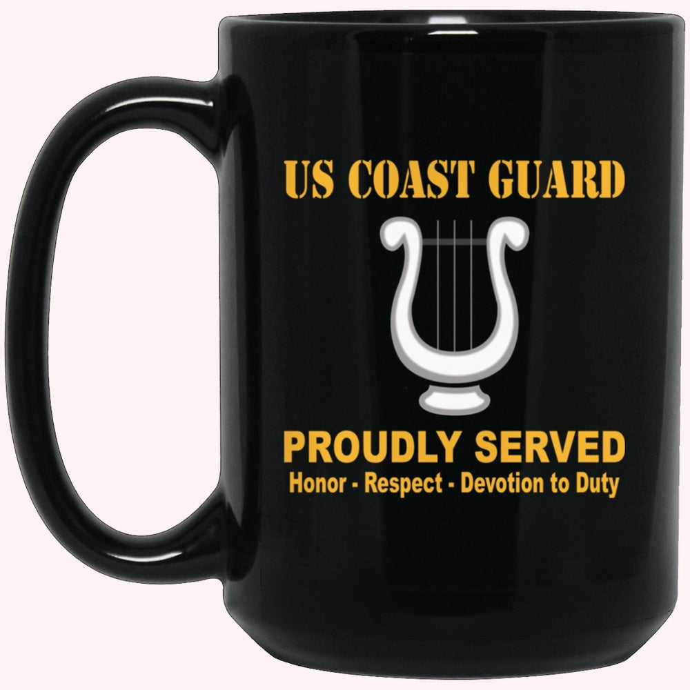 Veterans Mug, US Coast Guard Musician MU Logo Proudly Served Black Mug
