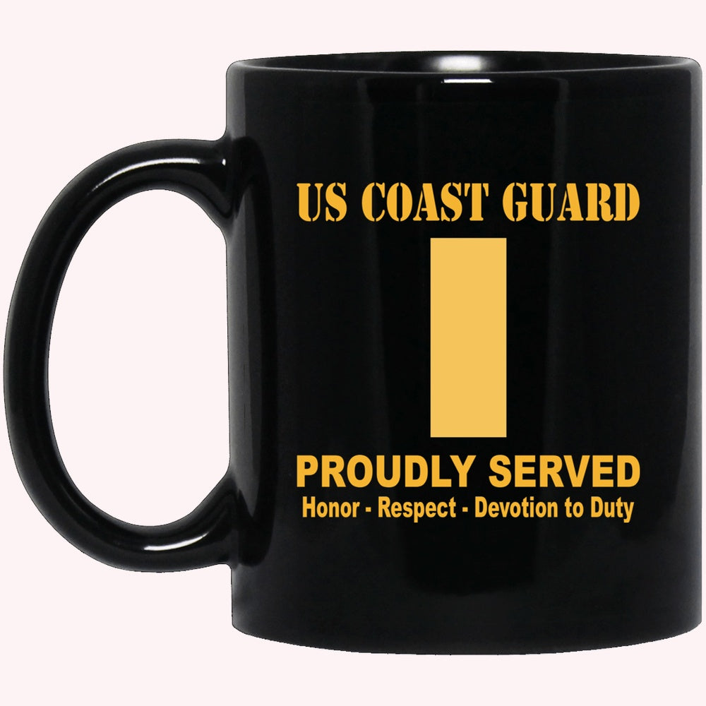 Veterans Mug, US Coast Guard O-1 Ensign O1 ENS Junior Officer Ranks Proudly Served Black Mug