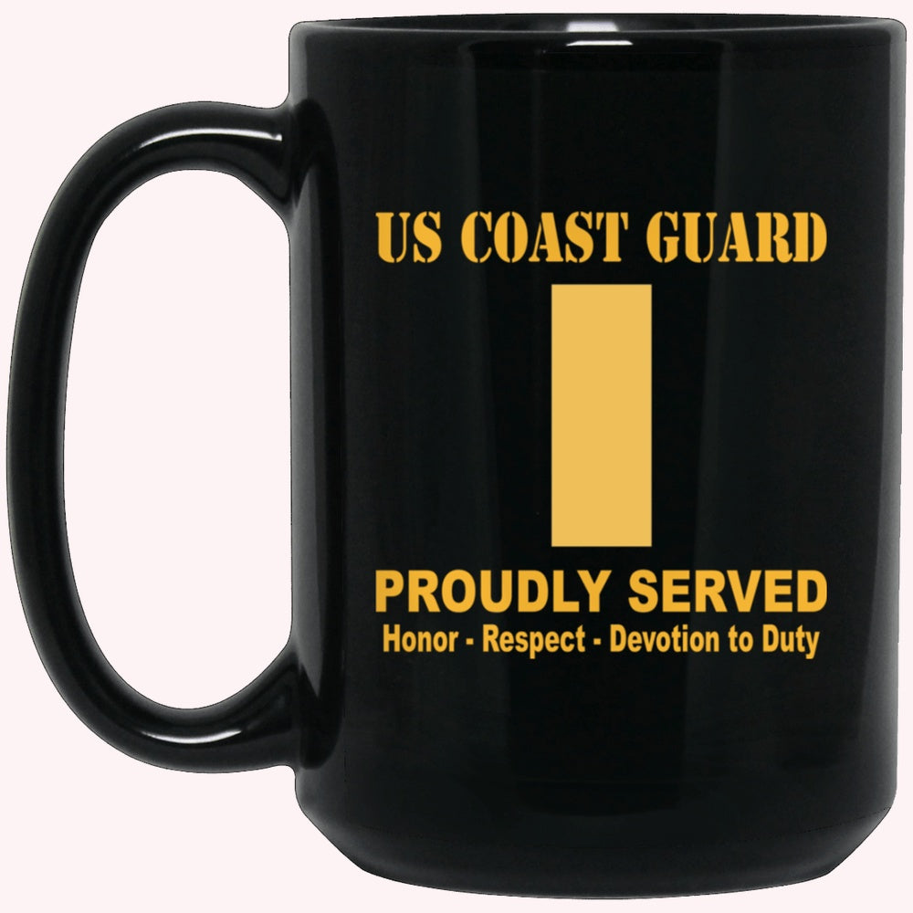 Veterans Mug, US Coast Guard O-1 Ensign O1 ENS Junior Officer Ranks Proudly Served Black Mug