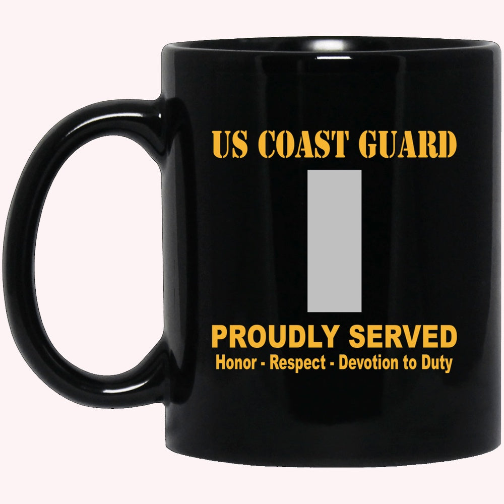Veterans Mug, US Coast Guard O-2 Lieutenant Junior Grade O2 LTJG Junior Officer Ranks Proudly Served Black Mug
