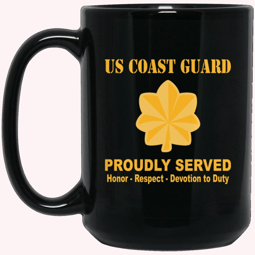 Veterans Mug, US Coast Guard O-4 Lieutenant Commander O4 LCDR Junior Officer Ranks Proudly Served Black Mug