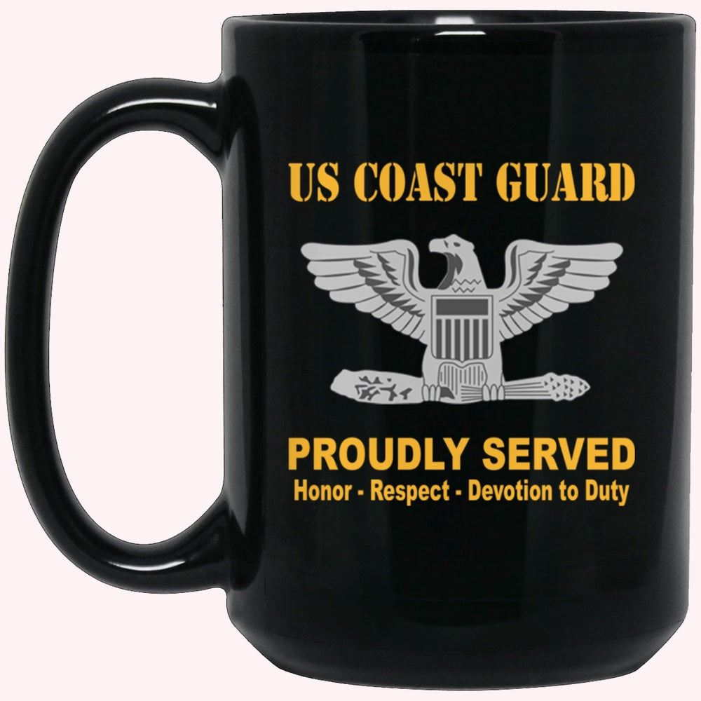Veterans Mug, US Coast Guard O-6 Captain O6 CAPT Senior Officer Ranks Proudly Served Black Mug
