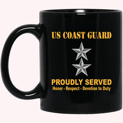 Veterans Mug, US Coast Guard O-8 Rear Admiral O8 RADM Flag Officer Ranks Proudly Served Black Mug