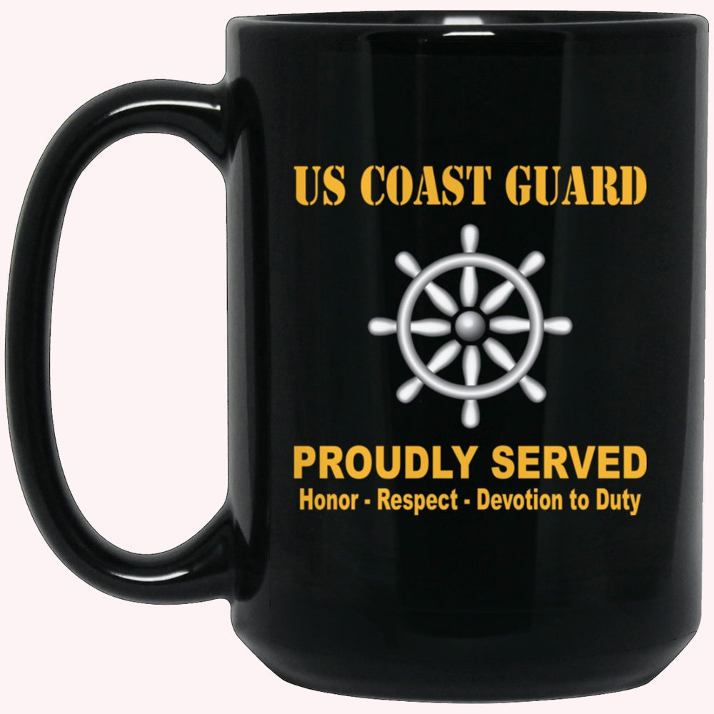Veterans Mug, US Coast Guard Quartermaster QM Logo Proudly Served Black Mug