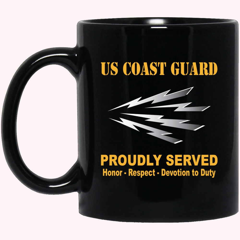 Veterans Mug, US Coast Guard Telecommunications Specialist TC Logo Proudly Served Black Mug