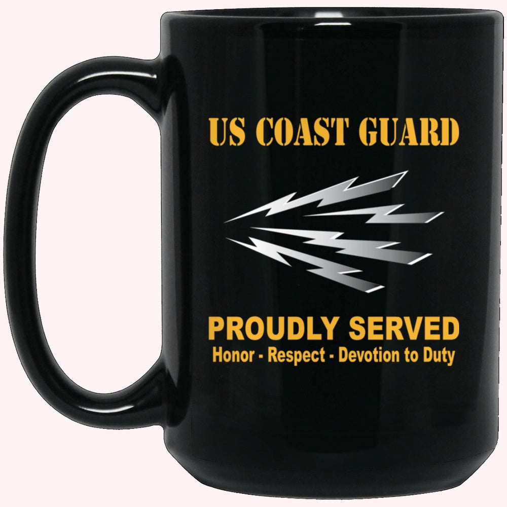 Veterans Mug, US Coast Guard Telecommunications Specialist TC Logo Proudly Served Black Mug