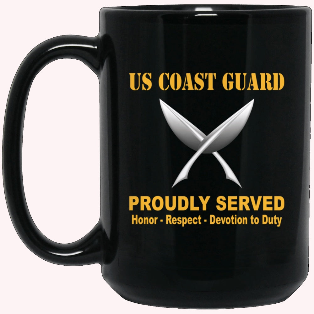 Veterans Mug, US Coast Guard Yeoman YN Logo Proudly Served Black Mug
