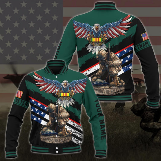Vietnam Veteran American Eagle Flag Military Ranks Veteran Ranks Custom Baseball Jacket and Jogger