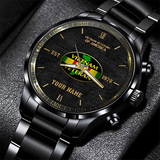 Vietnam Veteran Black Fashion Watch Personalized Name, US Military Watch, Watches For Soldiers, Best Military Watches