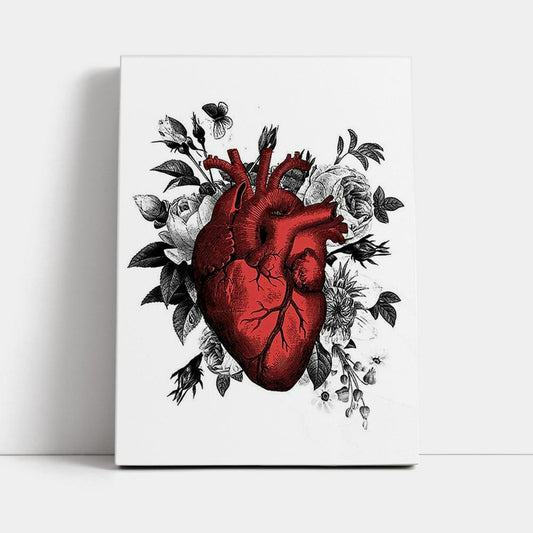 Vintage Floral Heart Canvas Wall Art - Gift For Steampunk Or Goth Fans