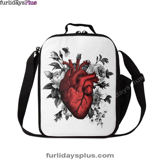 Vintage Floral Heart Lunchbag Lunch Bag, Gift For Steampunk Or Goth Fans