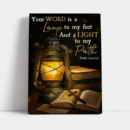 Vintage Lantern, Cross, Bible, Your Word Is A Lamp To My Feet Canvas Poster