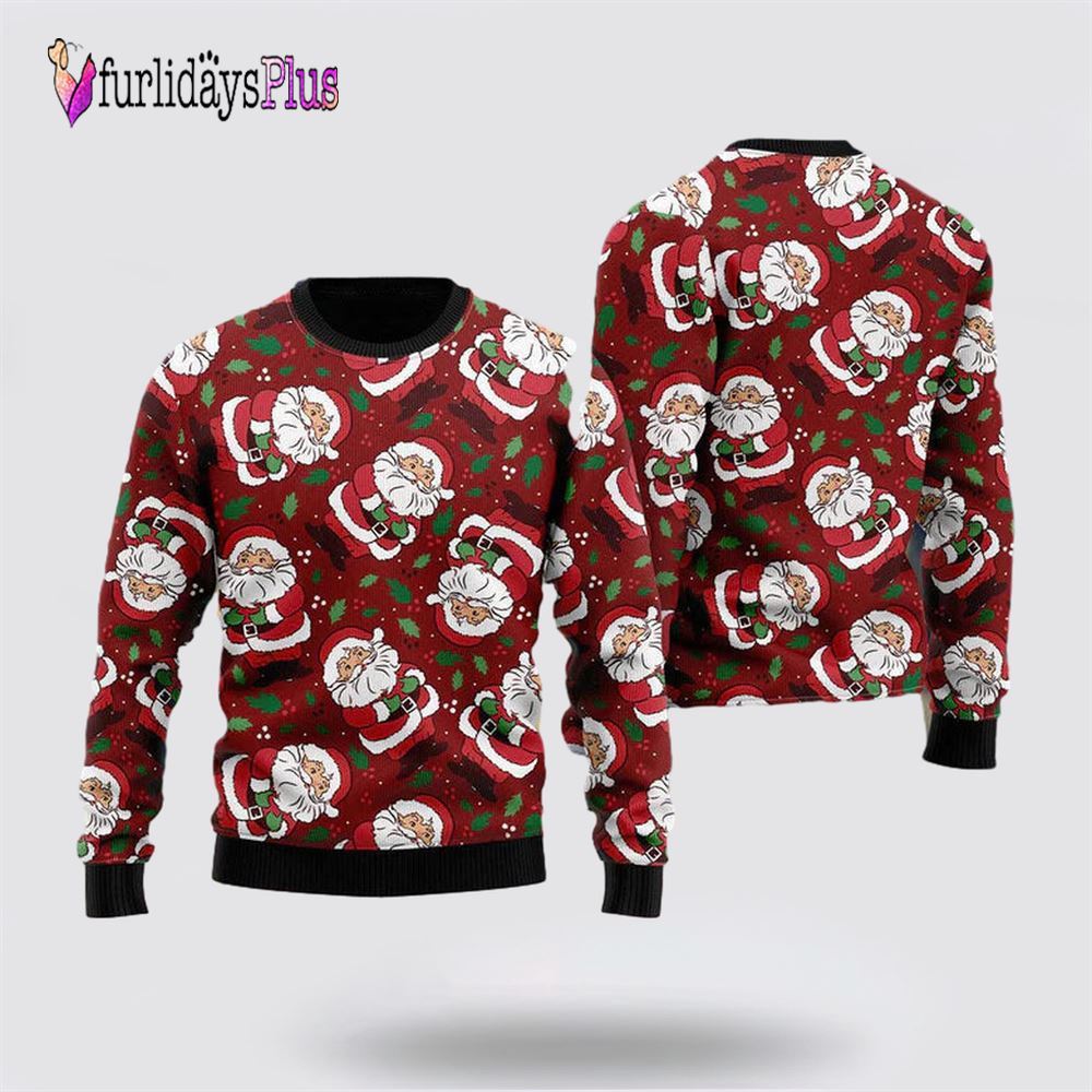 Vintage Santa Claus Ditsy Holly Pattern Ugly Christmas Sweater For Men And Women, Christmas Gift, Christmas Winter Fashion