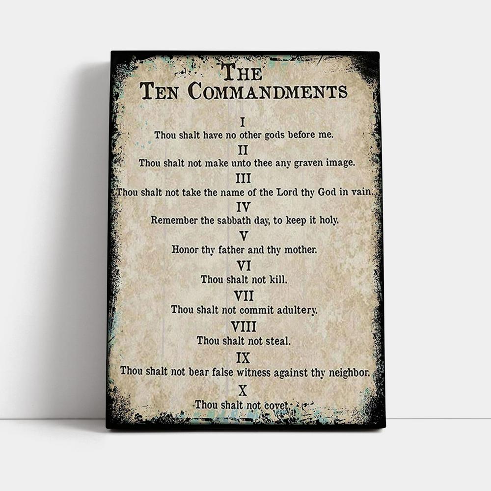 Vintage Ten Commandments Canvas Wall Decor - Christian Canvas Wall Art Decor