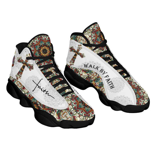 Walk By Faith Boho Design Flower Style Basketball Shoes, Jesus Christ Shoes