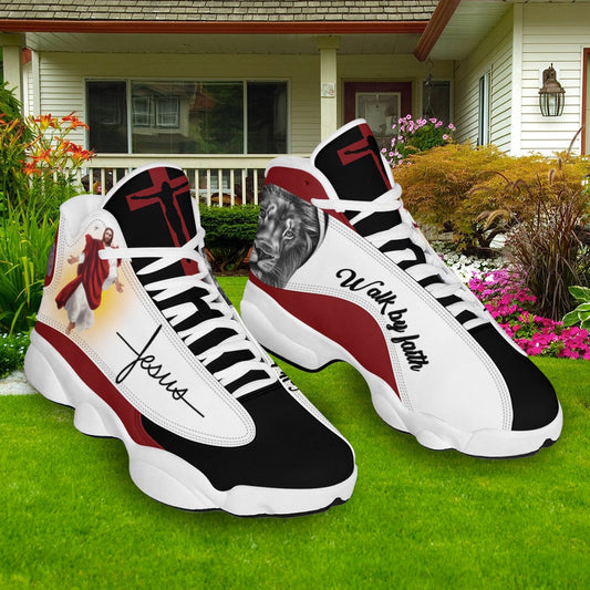 Walk By Faith Jesus And Lion Art Basketball Shoes, Jesus Christ Shoes