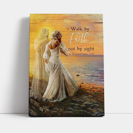 Walk By Faith Not By Sight Canvas - Beautiful Girl Walking With Jesus Canvas Print - Inspirational Canvas Art - Christian Wall Art Home Decor