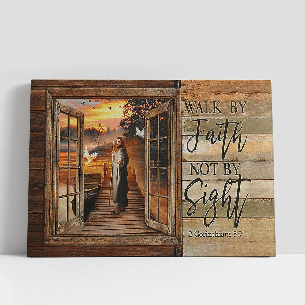 Walk By Faith Not By Sight Canvas, Jesus Walking Canvas Art, Christian Gifts Wall Art Decor, Bible Verse Canvas