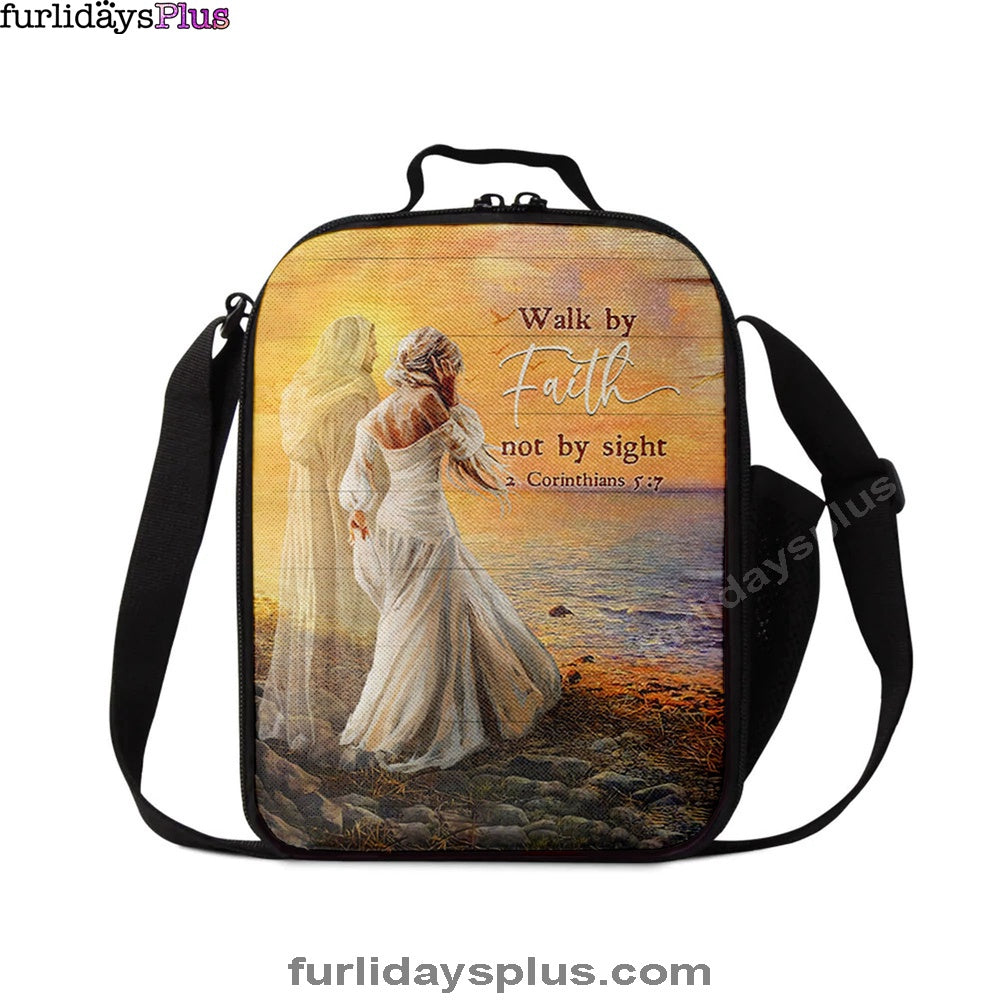 Walk By Faith Not By Sight Lunchbag, Beautiful Girl Walking With Jesus Lunch Bag, Inspirational Lunch Bag, Christian Lunch Bag