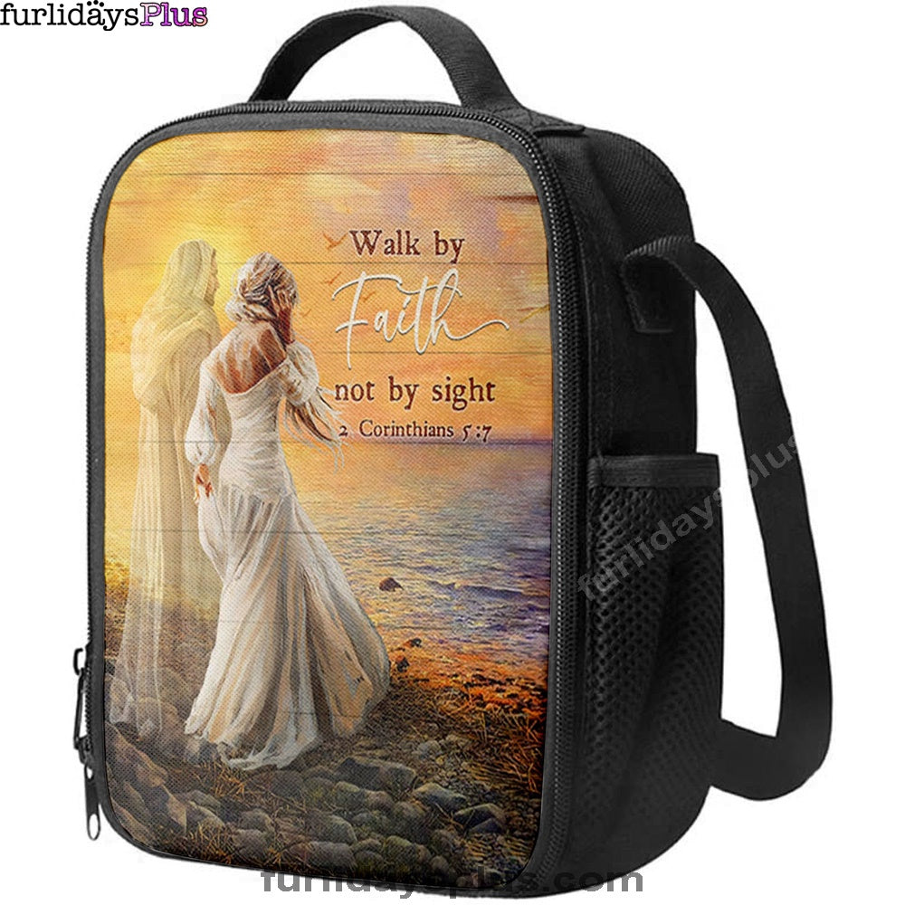 Walk By Faith Not By Sight Lunchbag, Beautiful Girl Walking With Jesus Lunch Bag, Inspirational Lunch Bag, Christian Lunch Bag