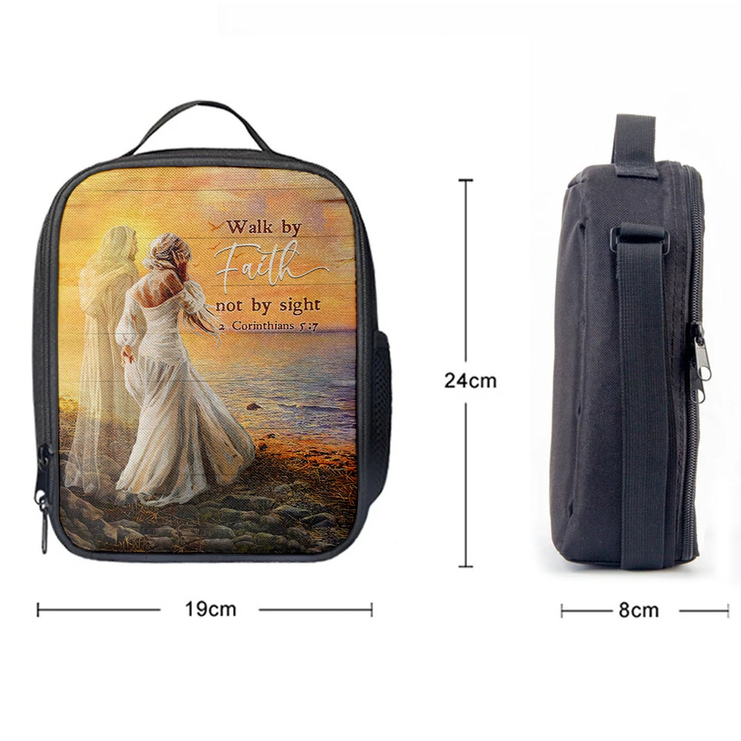 Walk By Faith Not By Sight Lunchbag, Beautiful Girl Walking With Jesus Lunch Bag, Inspirational Lunch Bag, Christian Lunch Bag