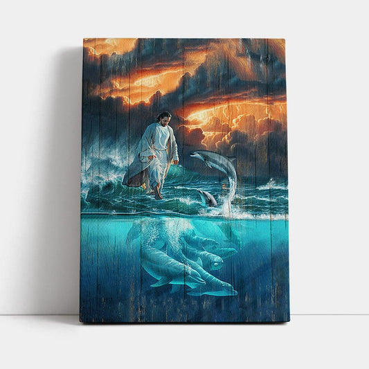 Walking On The Sea Beautiful Dolphin Canvas Print - Inspirational Canvas Art - Christian Wall Art Home Decor