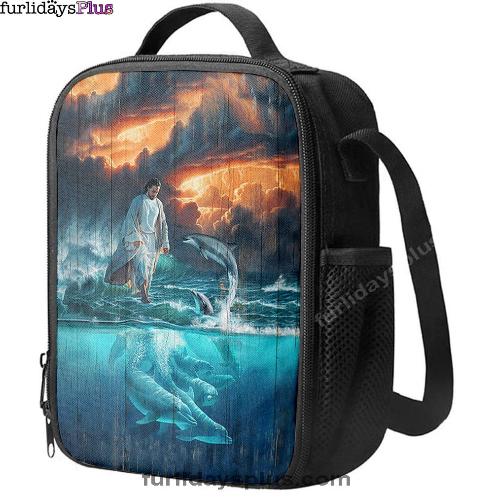 Walking On The Sea Beautiful Dolphin Lunch Bag, Inspirational Lunch Bag, Christian Lunch Bag