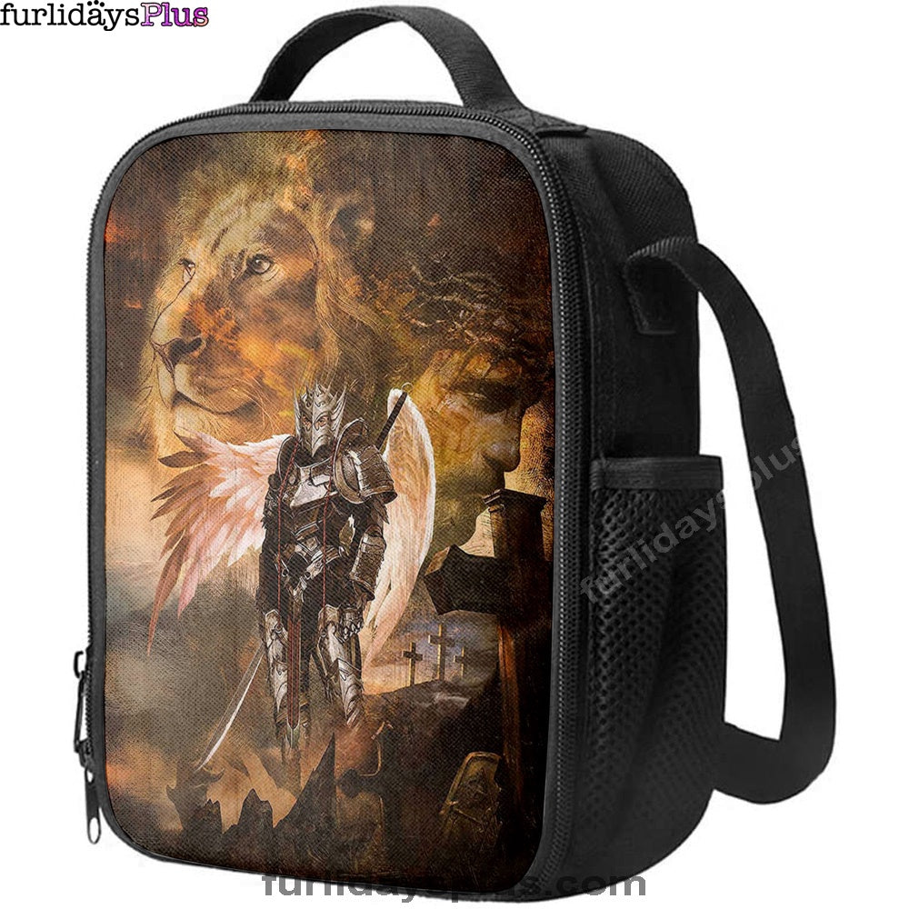 Warrior Jesus Lion Of Judah Cross Lunch Bag, Christian Art, Bible Verse Lunch Bag
