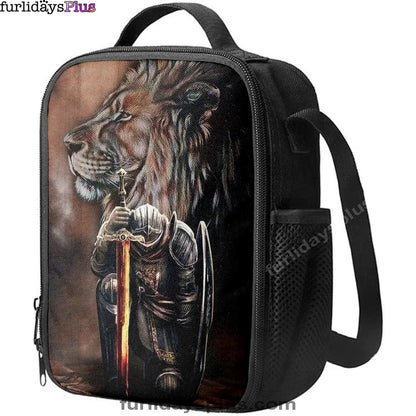 Warrior Knight Kneel And Lion Lunchbag Lunch Bag, Christian Lunchbag, Religious Art